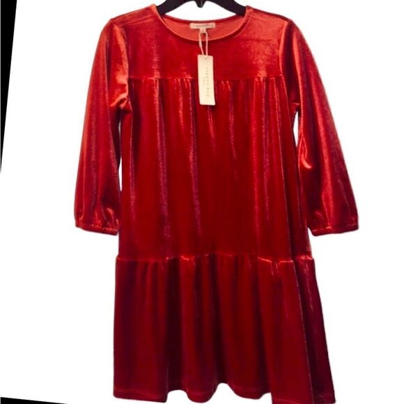 KIDS Girls Cooper Key Holiday Red Velvet Velour Long Sleeves Holiday Dre… - Picture 1 of 7